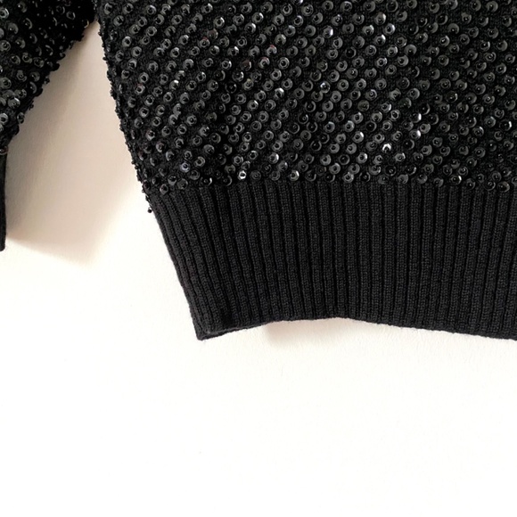 Vintage Beaded and Sequined Cardigan Sweater, Black Satin Buttons, Size Large L - Picture 6 of 10